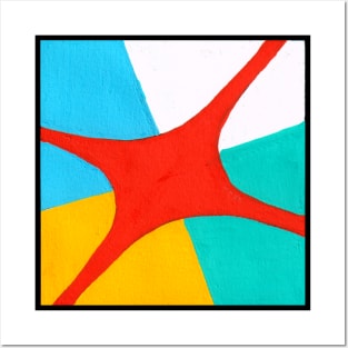 Orange Aqua Yellow Geometric Abstract Acrylic Painting Posters and Art